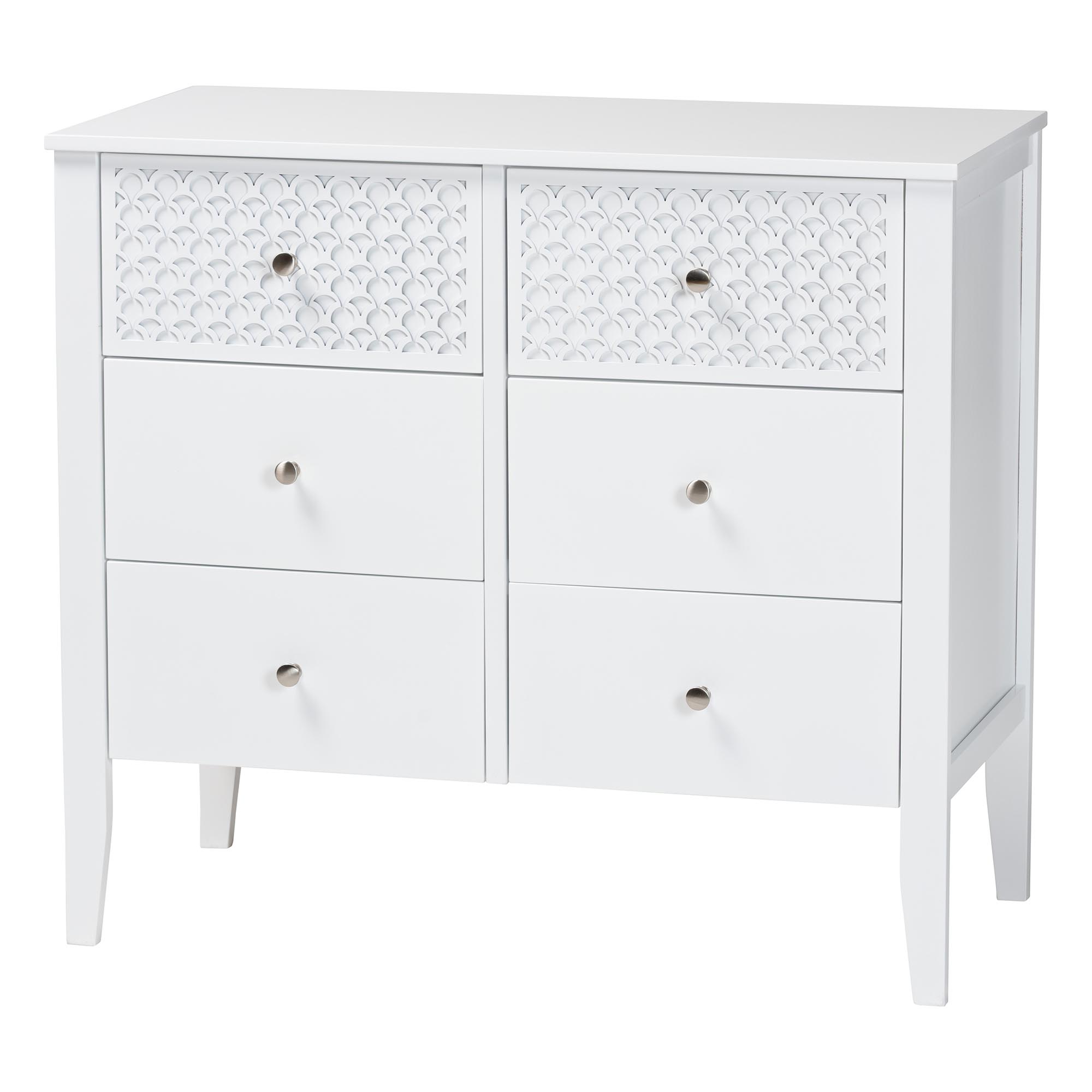 Baxton Studio Lara Dresser - 6-Drawer Bedroom Storage Chest with Laser-Cut Geometric Overlay for Clothing and Organization, White